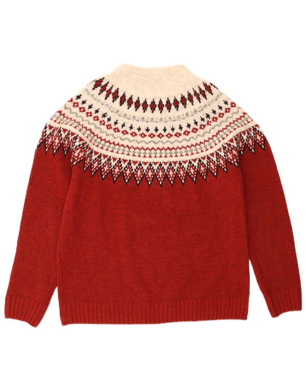 Rifle Womens Crew Neck Jumper πουλόβερ UK 10 Small Burgundy Fair Isle