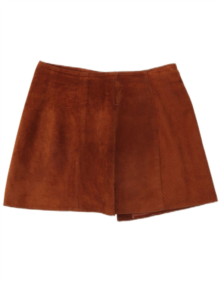 Vintage Γυναικεία Suede Φούστα Μεγάλη W32 Καφέ Δερμάτινη