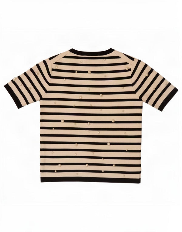 Zara Γυναικεία μπλούζα Crop Top UK 10 Small Off White ριγέ βισκόζη