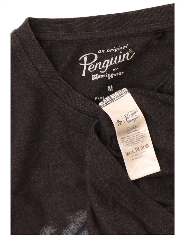 Ανδρικό γραφικό T-Shirt Penguin Top Μεσαίο μαύρο βαμβακερό