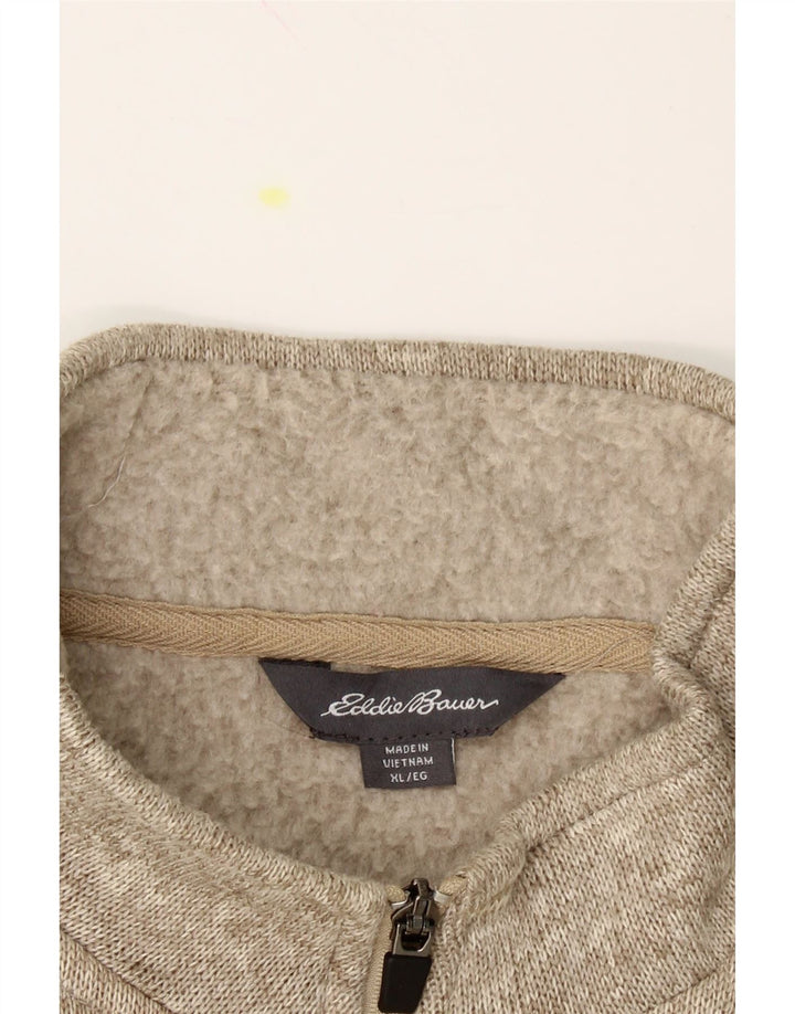 EDDIE BAUER Mens Zip Neck Sweatshirt Jumper XL Beige Flecked Polyester Vintage Eddie Bauer and Second-Hand Eddie Bauer from Messina Hembry 