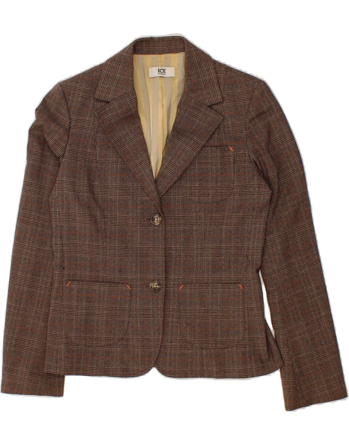 ICEBERG Womens 2 Button Blazer Jacket IT 42 Medium Brown Check Polyester Vintage Iceberg and Second-Hand Iceberg from Messina Hembry 