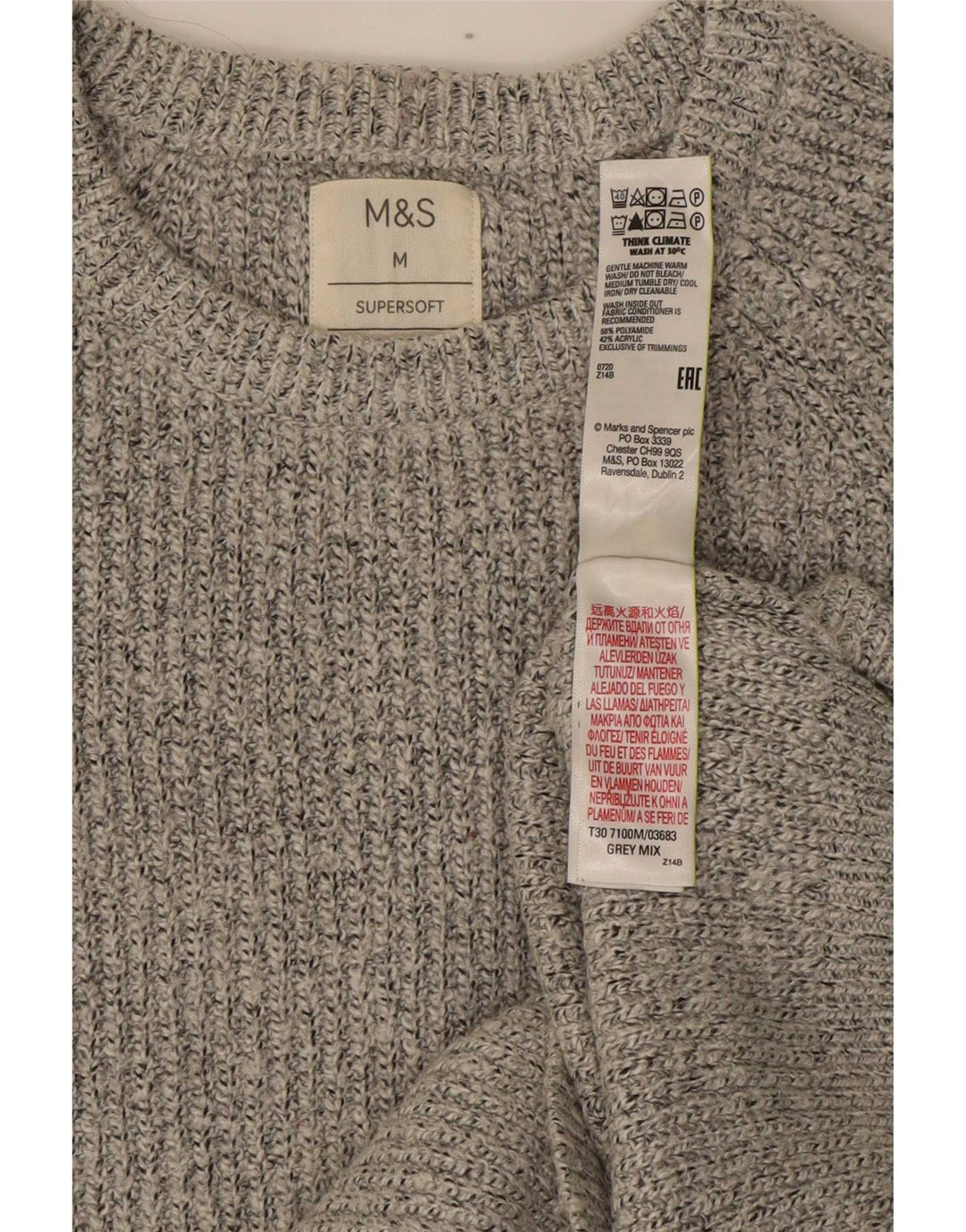 Ανδρικό πουλόβερ Marks & Spencer Crew Neck Jumper Medium Grey Polyamide