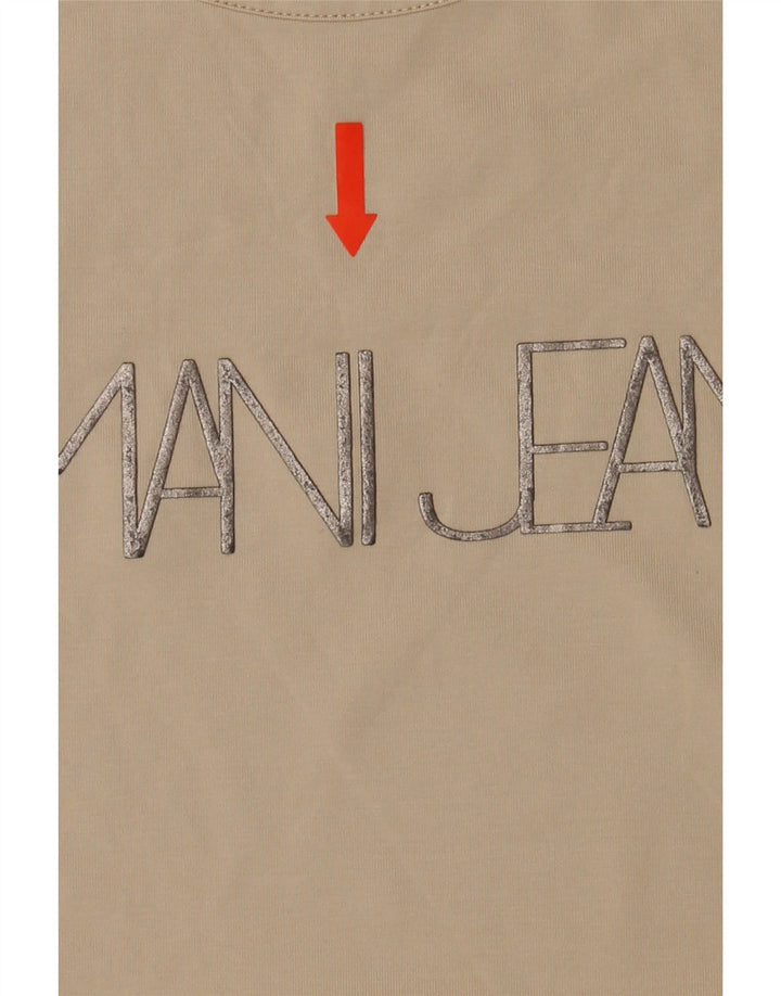 ARMANI JEANS Womens Graphic Top Long Sleeve IT 40 Small Beige Vintage Armani Jeans and Second-Hand Armani Jeans from Messina Hembry 