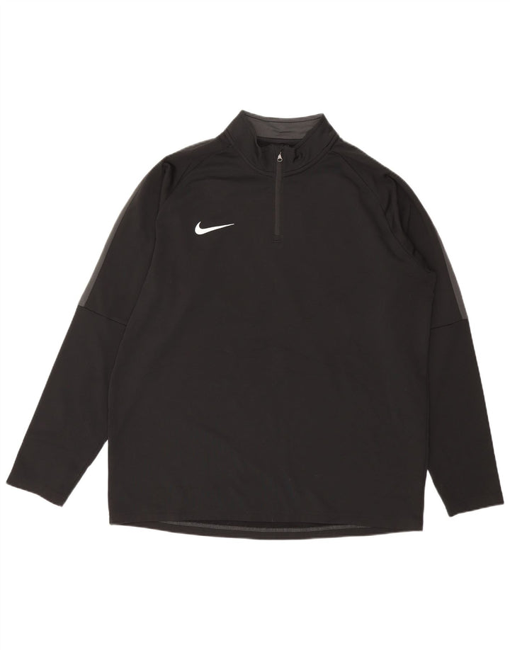 NIKE Mens Dri Fit Zip Neck Pullover Tracksuit Top XL Black Colourblock