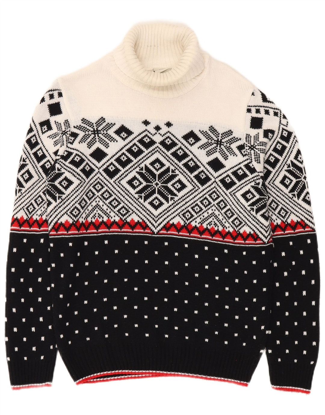 Vintage Ανδρικό πουλόβερ με ρολό λαιμόκοψη Small Black Fair Isle