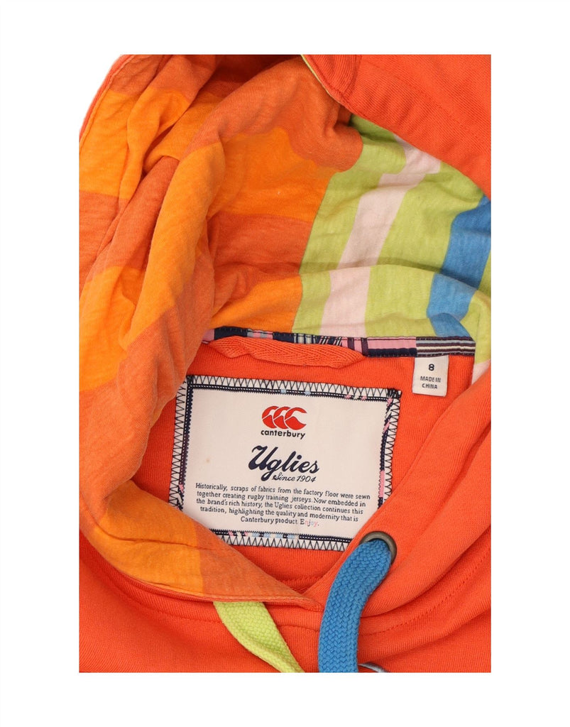CANTERBURY Womens Graphic Hoodie Jumper UK 8 Small Orange Cotton Vintage Canterbury and Second-Hand Canterbury from Messina Hembry 
