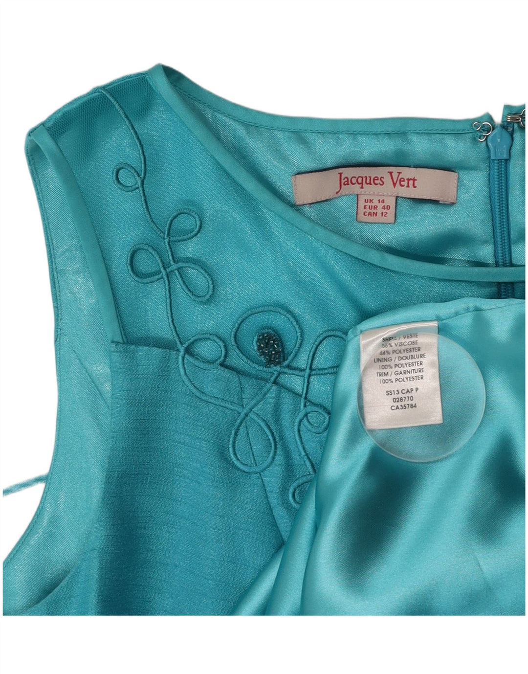 Γυναικείο αμάνικο φόρεμα JACQUES VERT UK 14 Τυρκουάζ βισκόζη