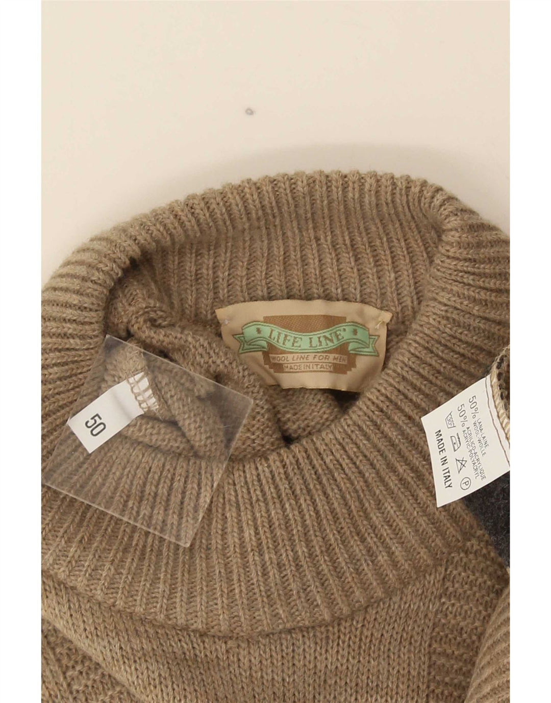 Ανδρικό πουλόβερ Life Line Crew Neck Jumper IT 50 Medium Beige γεωμετρικό μαλλί