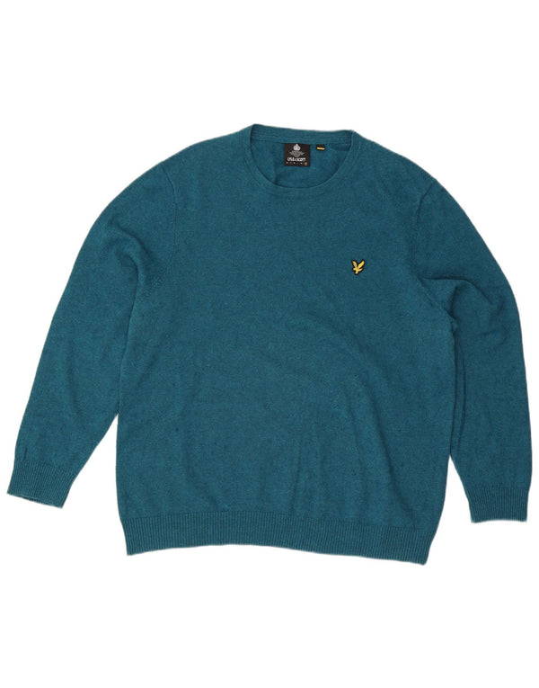 Ανδρικό πουλόβερ με λαιμόκοψη Lyle & Scott 2XL μπλε βαμβακερό