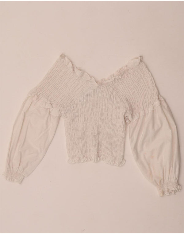 Zara γυναικείο μακρυμάνικο μπλουζάκι ώμου Crop Off UK 12 Medium White
