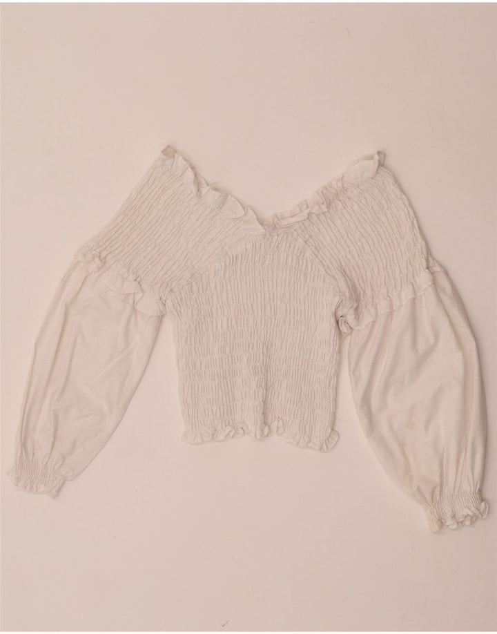 Zara γυναικείο μακρυμάνικο μπλουζάκι ώμου Crop Off UK 12 Medium White