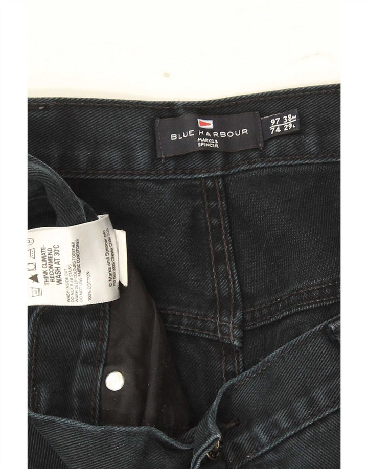 Marks & Spencer Ανδρικό Μπλε Harbor Straight Jeans W38 L29 Μαύρο βαμβακερό