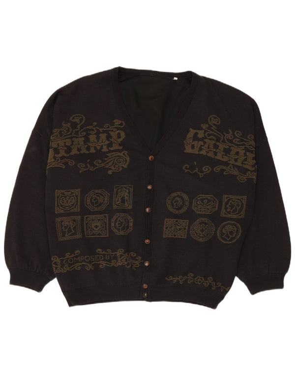 Ανδρικό vintage γραφικό πουλόβερ ζακέτα 3XL γκρι συνονθύλευμα βισκόζη