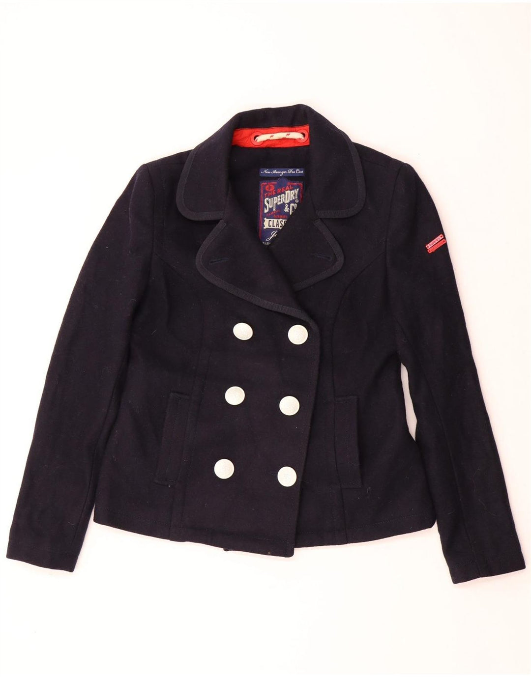 Γυναικείο παλτό μπιζελιού SUPERDRY UK 14 Medium Navy Blue Wool