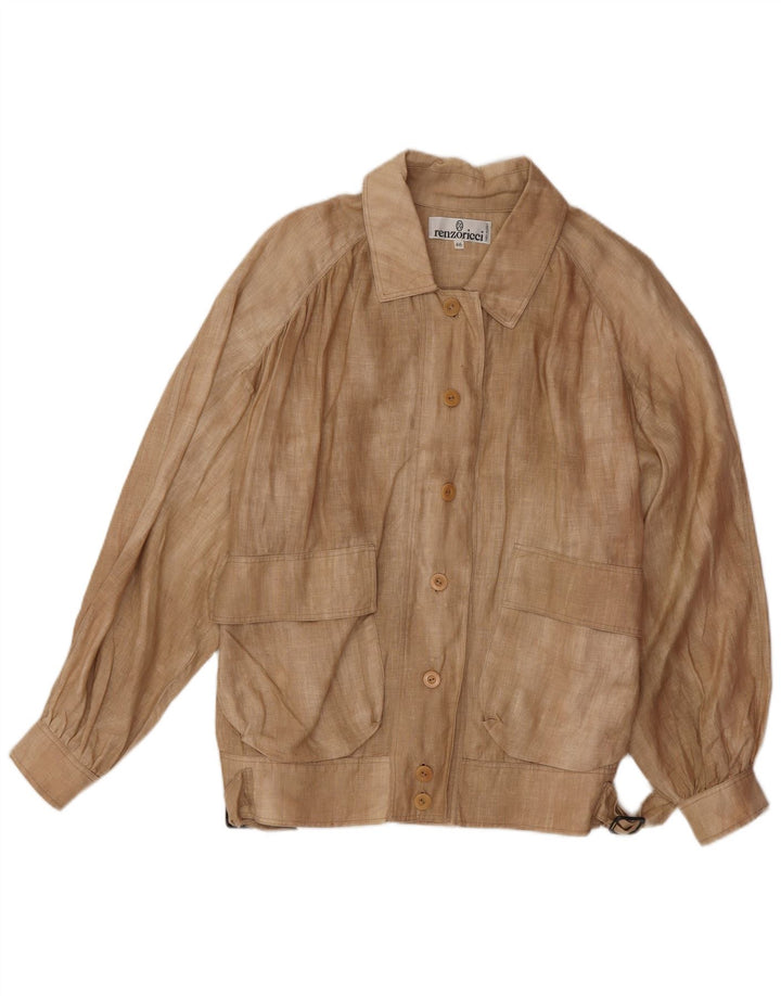 Vintage Γυναικείο Oversized Bomber Jacket IT 46 Μεγάλο Μπεζ Λινό