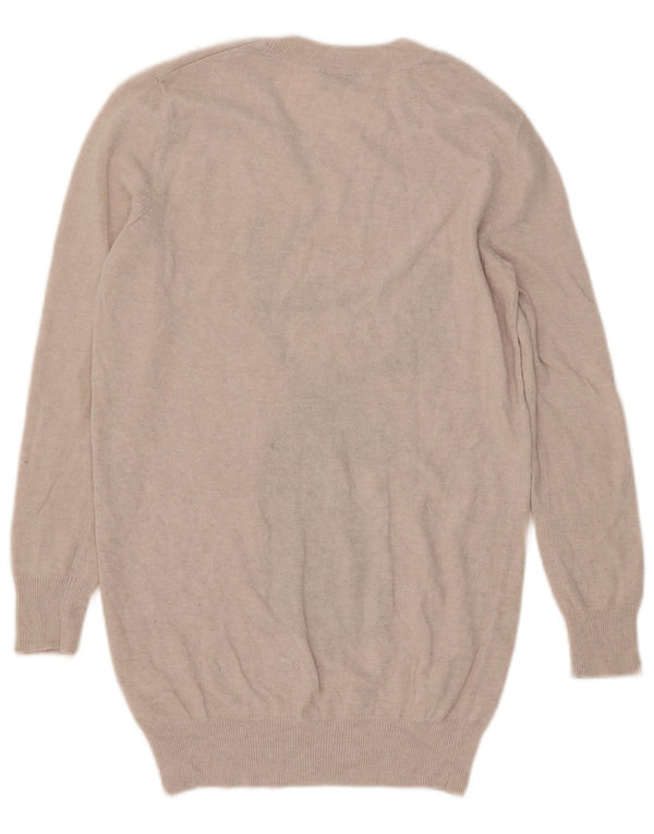 Topshop Γυναικείο Longline γραφικό πουλόβερ με λαιμόκοψη UK 8 Small Beige