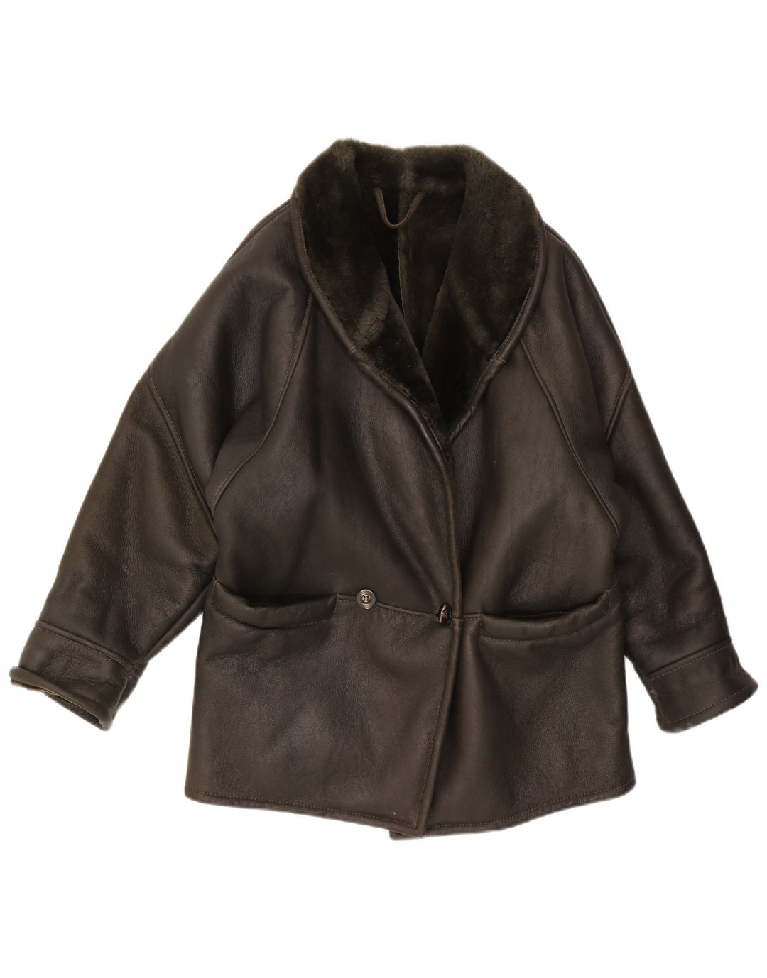 VINTAGE Γυναικείο Shearling Jacket UK 16 Large Μαύρο