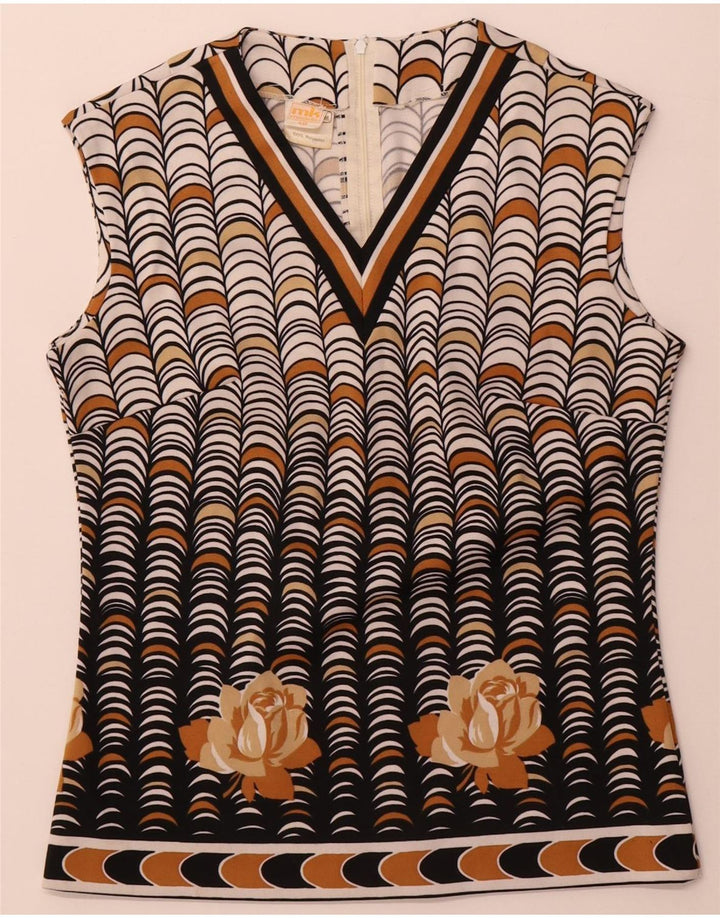 Vintage γυναικεία αμάνικη μπλούζα Top IT 40 Small Beige Geometric Polyester