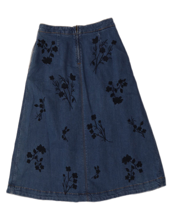 White Stuff Γυναικεία γραφική τζιν φούστα UK 8 Small W28 Blue Floral βαμβακερή