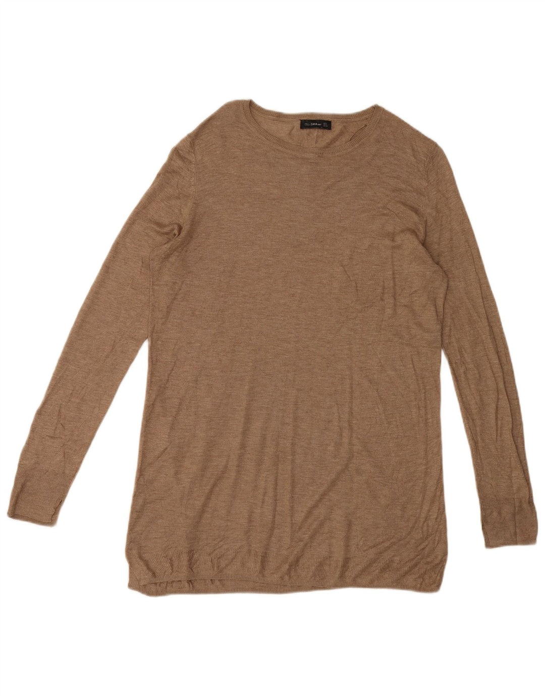 Zara Γυναικείο Longline Top Μακρυμάνικο UK 14 Μεσαία Καφέ Βισκόζη
