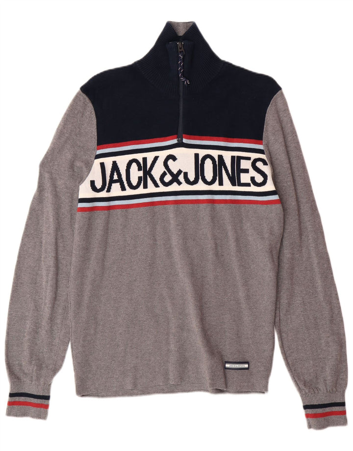 Ανδρικό πουλόβερ με φερμουάρ JACK & JONES Μικρό γκρι χρώμα