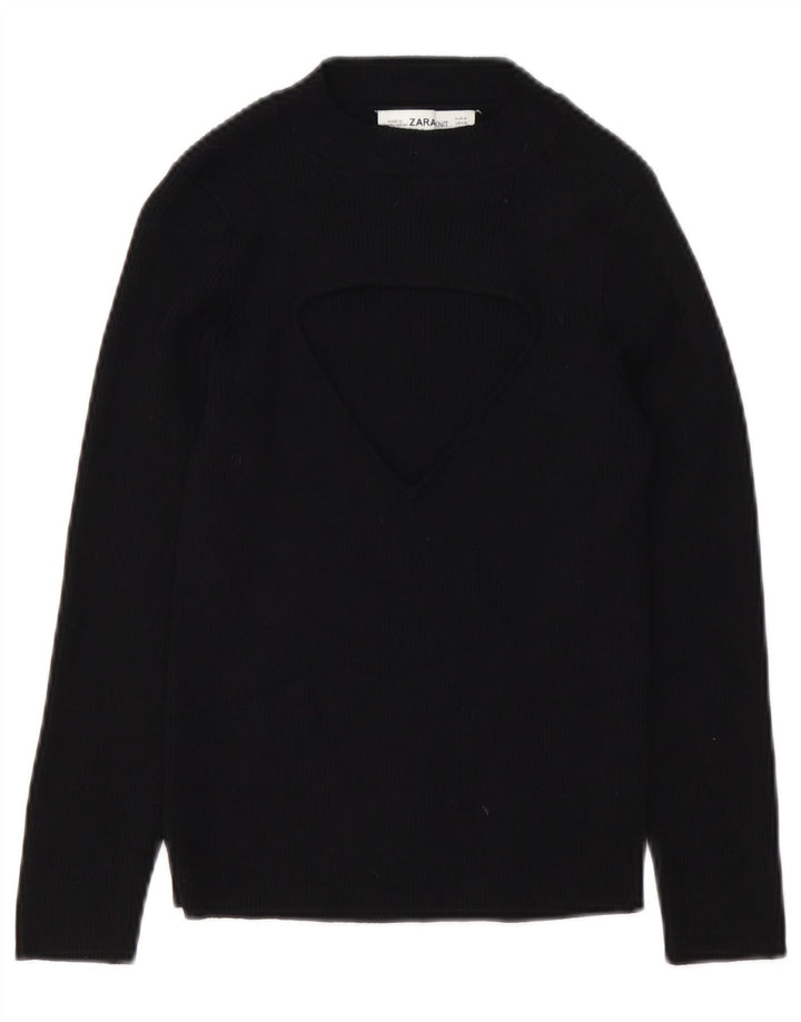 Zara Γυναικείο πουλόβερ με λαιμόκοψη UK 10 Small μαύρο