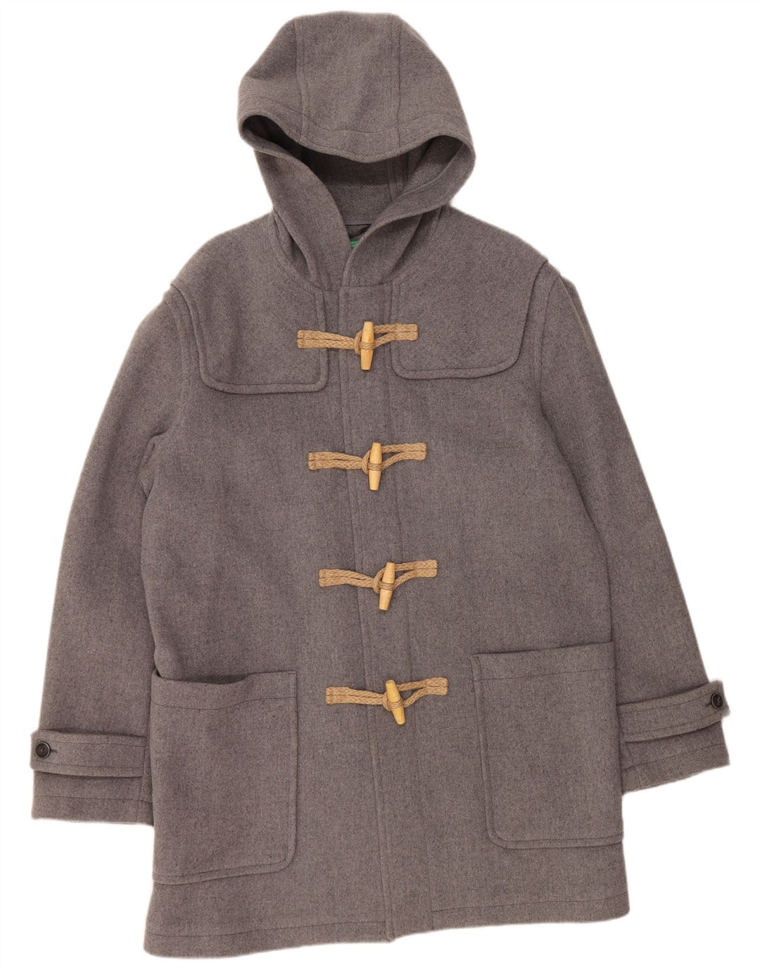 BENETTON Ανδρικό παλτό Duffle με κουκούλα UK 42 XL Γκρι μαλλί