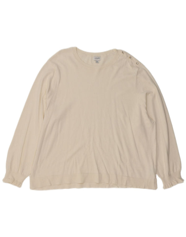 J. CREW Γυναικείο πουλόβερ με λαιμόκοψη UK 22 3XL από λευκό βαμβακερό