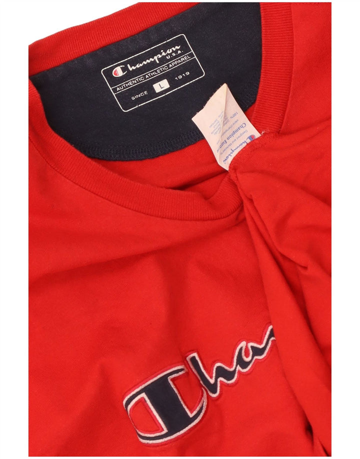 CHAMPION Ανδρικό γραφικό T-Shirt Top μεγάλο κόκκινο βαμβακερό
