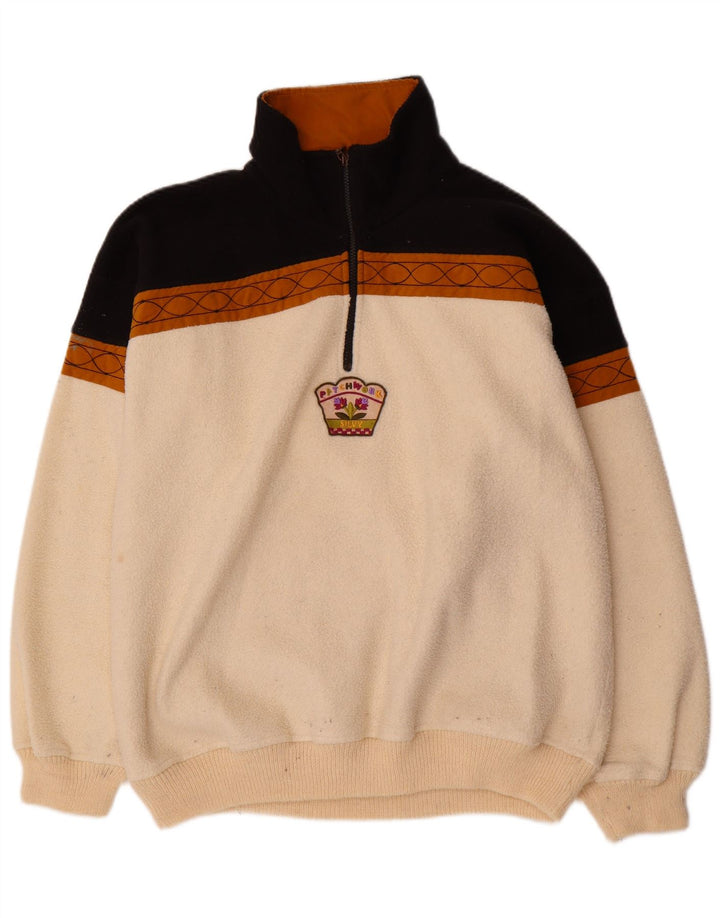 Silvy ανδρικό φερμουάρ Fleece Jumper XL Off White Colourblock Πολυεστέρας