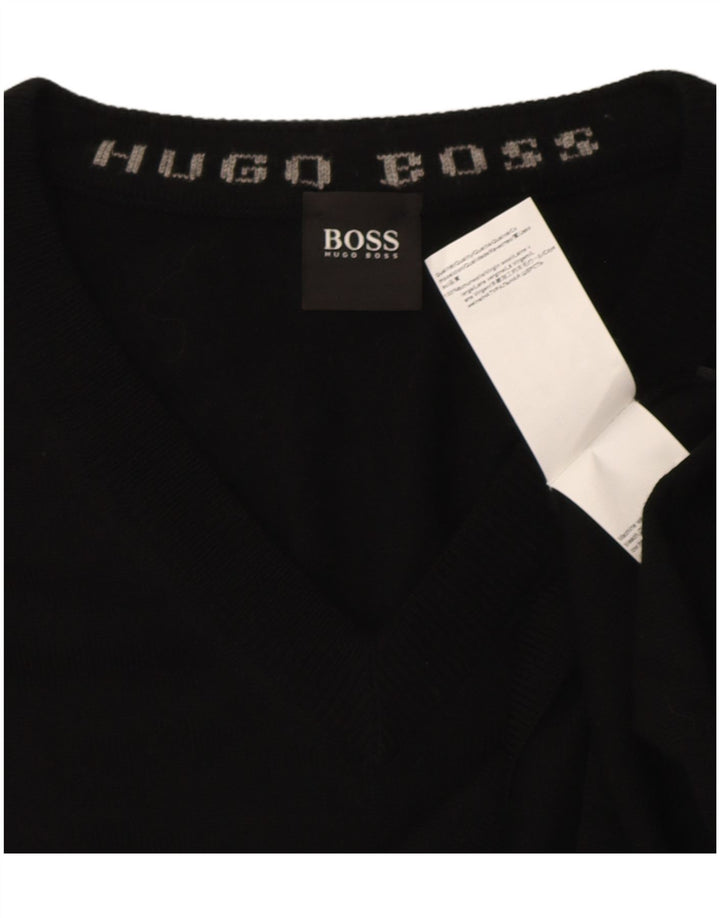 Ανδρικό πουλόβερ Hugo Boss με V λαιμόκοψη, μαύρο μάλλινο μεγάλο