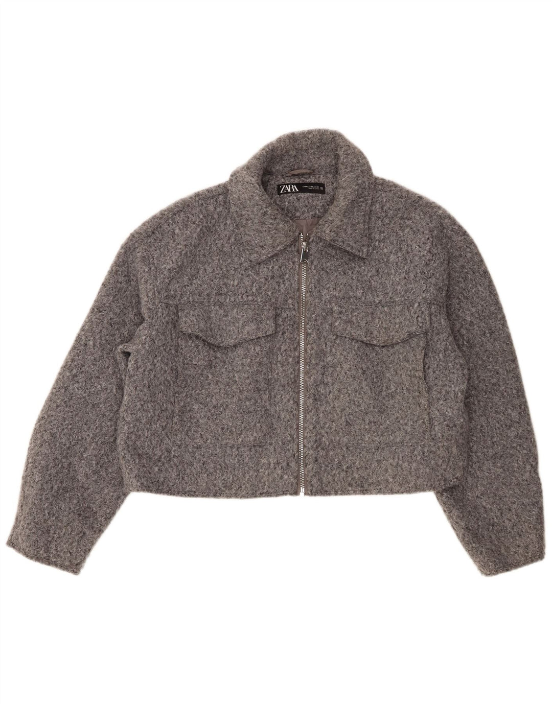 Zara Γυναικείο Crop Bomber Jacket UK 20 2XL Grey Polyester