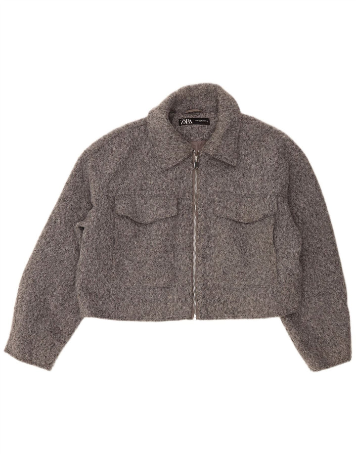 Zara Γυναικείο Crop Bomber Jacket UK 20 2XL Grey Polyester