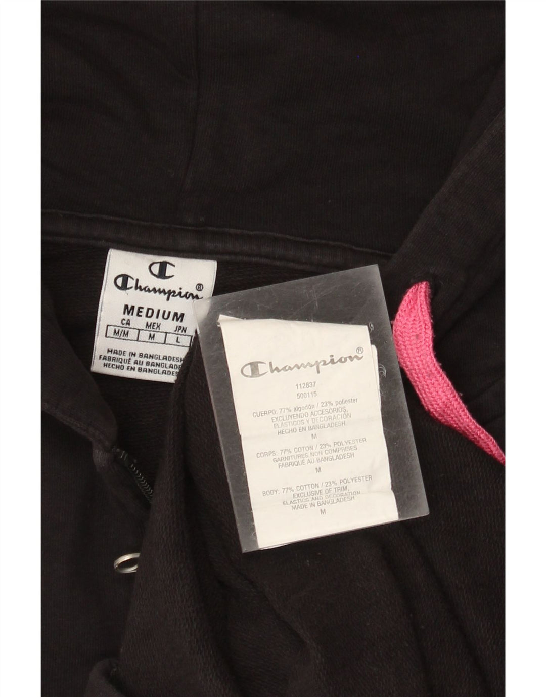 CHAMPION Γυναικείο πουλόβερ με κουκούλα με φερμουάρ UK 14 μεσαίο μαύρο βαμβακερό