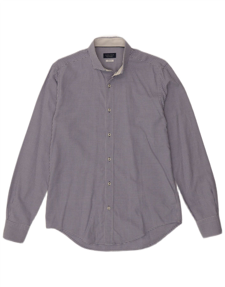 ZARA Mens Slim Fit Shirt Medium Blue Gingham Cotton