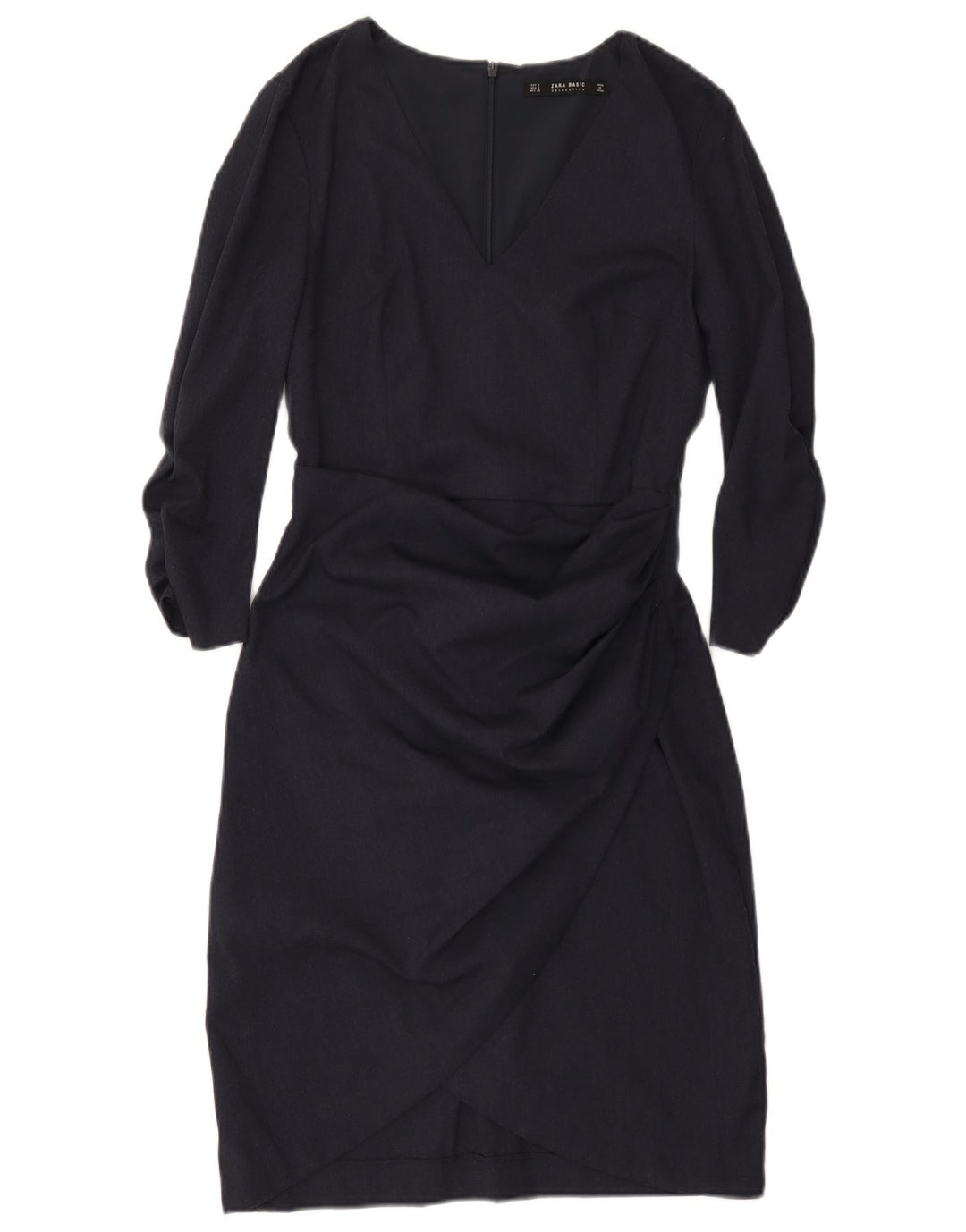 Zara Γυναικείο φόρεμα με μανίκια 3/4 UK 10 Small Navy Blue Polyester