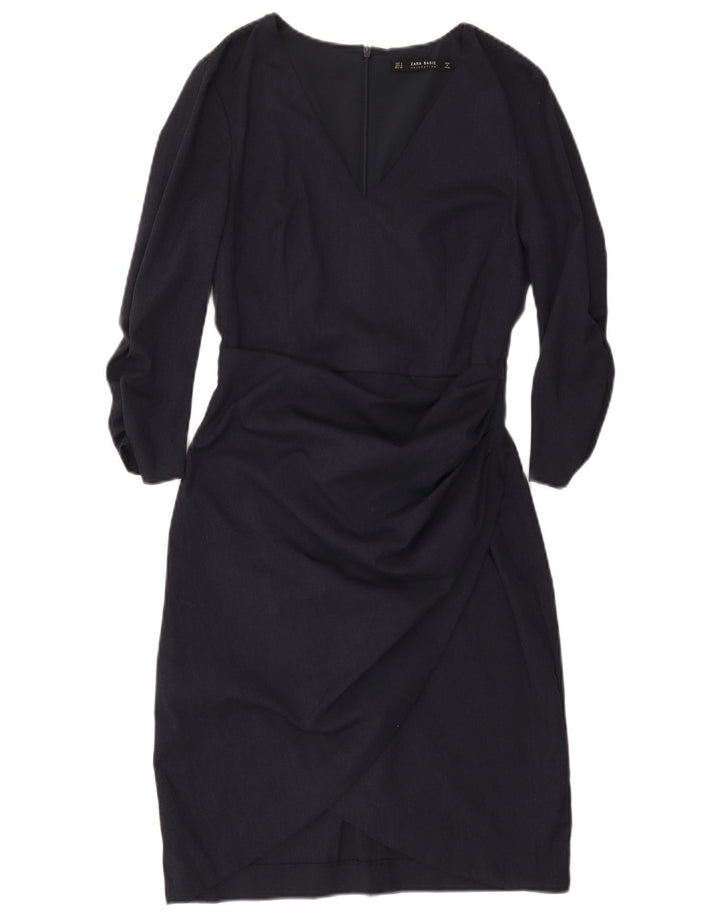 Zara Γυναικείο φόρεμα με μανίκια 3/4 UK 10 Small Navy Blue Polyester
