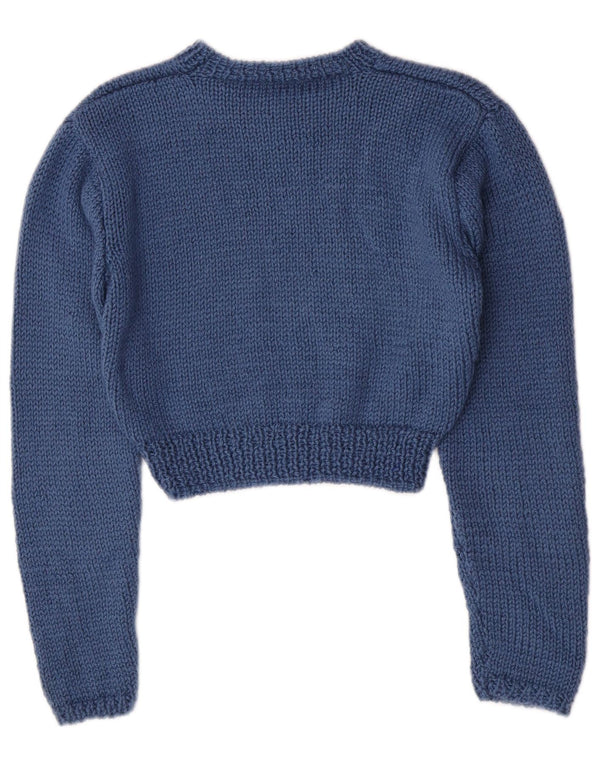 Vintage γυναικείο Crop Boat Neck Jumper πουλόβερ UK 8 Small Blue
