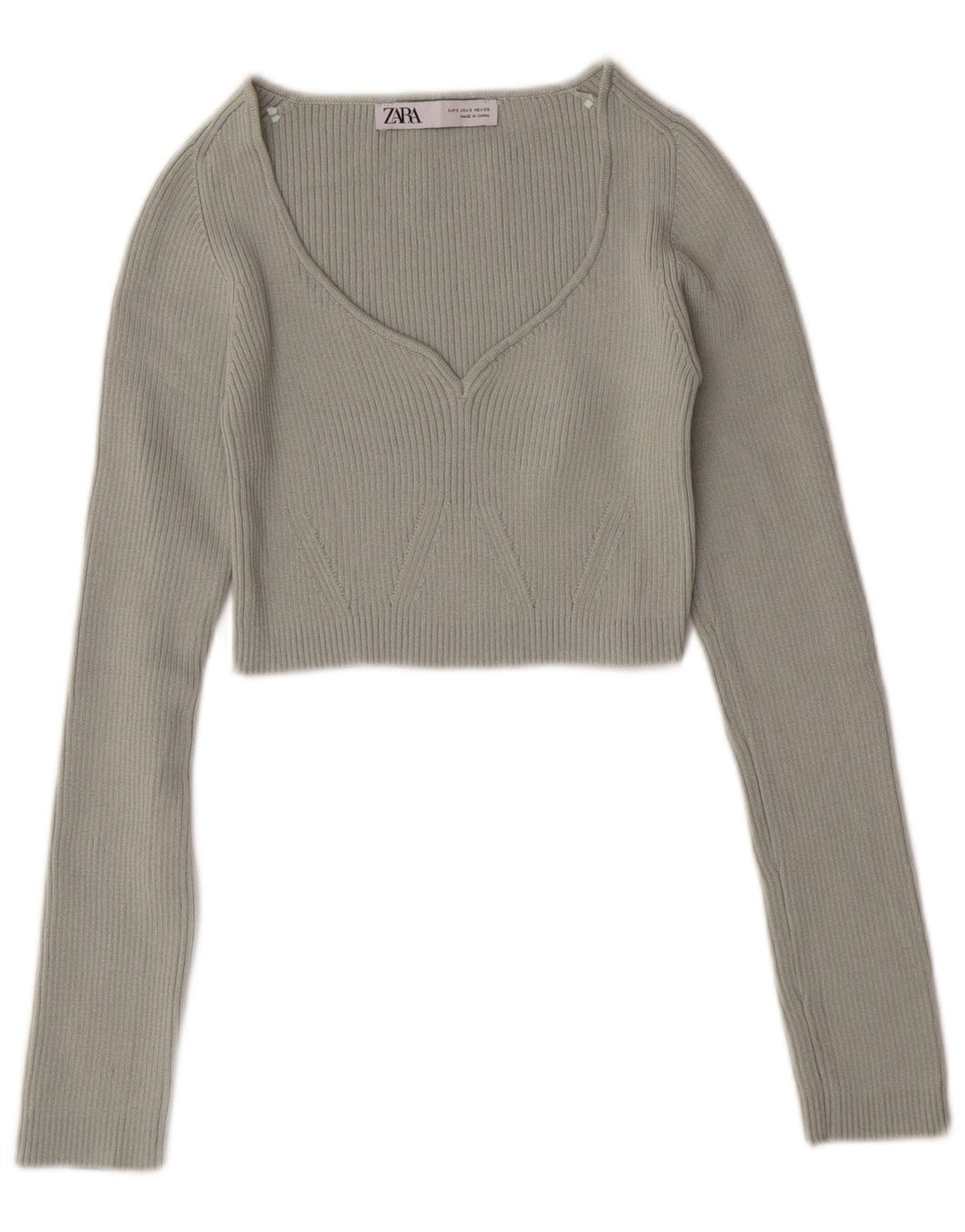 ZARA Γυναικείο πουλόβερ με λαιμόκοψη με V λαιμόκοψη UK 8 Small Green Polyester