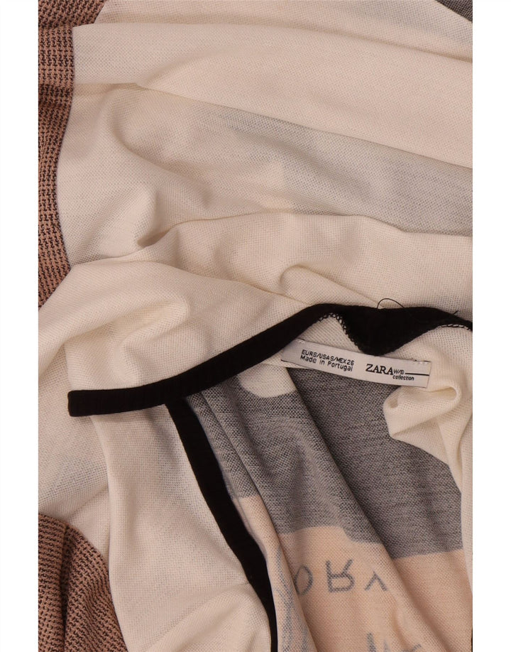 Zara Γυναικείο Γραφικό Μπλουζάκι 3/4 Μανίκι UK 10 Small White