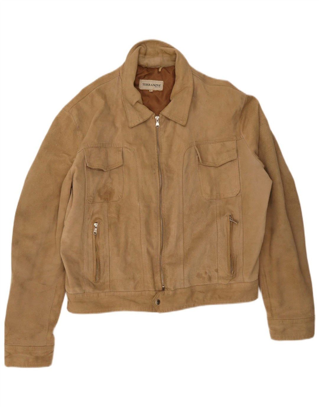Terranova Mens Bomber Suede Jacket UK 40 Large Beige