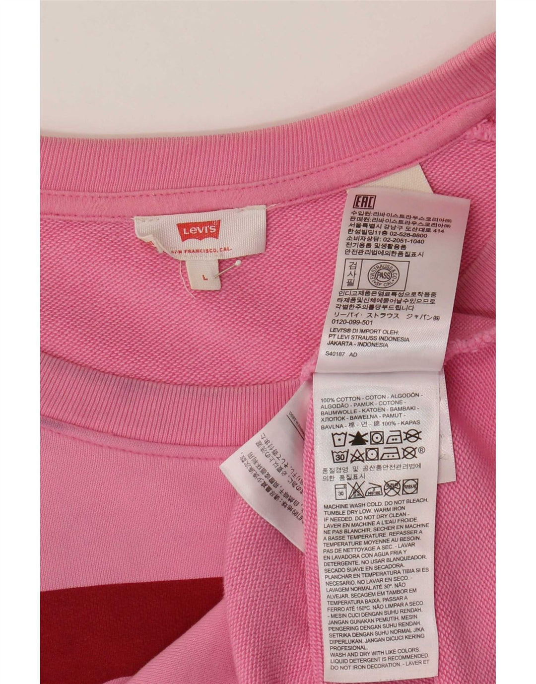 Γυναικείο γραφικό υπερμεγέθη φούτερ Levi's Jumper UK 16 μεγάλο ροζ βαμβακερό