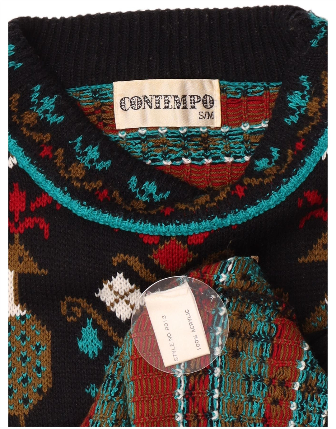 Ανδρικό πουλόβερ Contempo Abstract Pattern Crew Neck Jumper Μικρό μαύρο καινοτόμο
