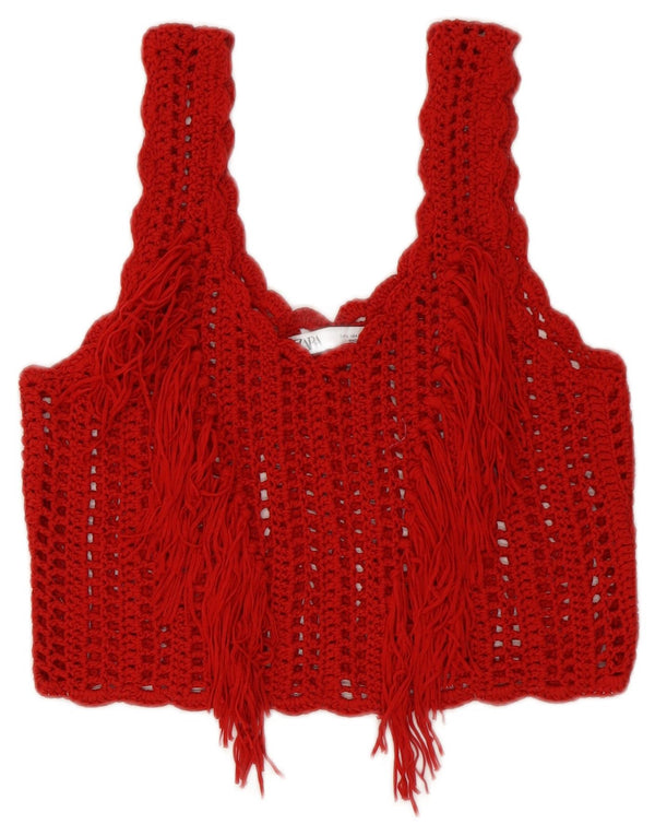 Zara Γυναικείο Crochet Top UK 14 Large Red