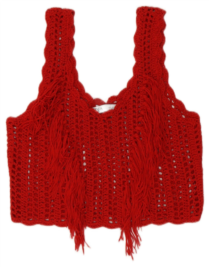 Zara Γυναικείο Crochet Top UK 14 Large Red