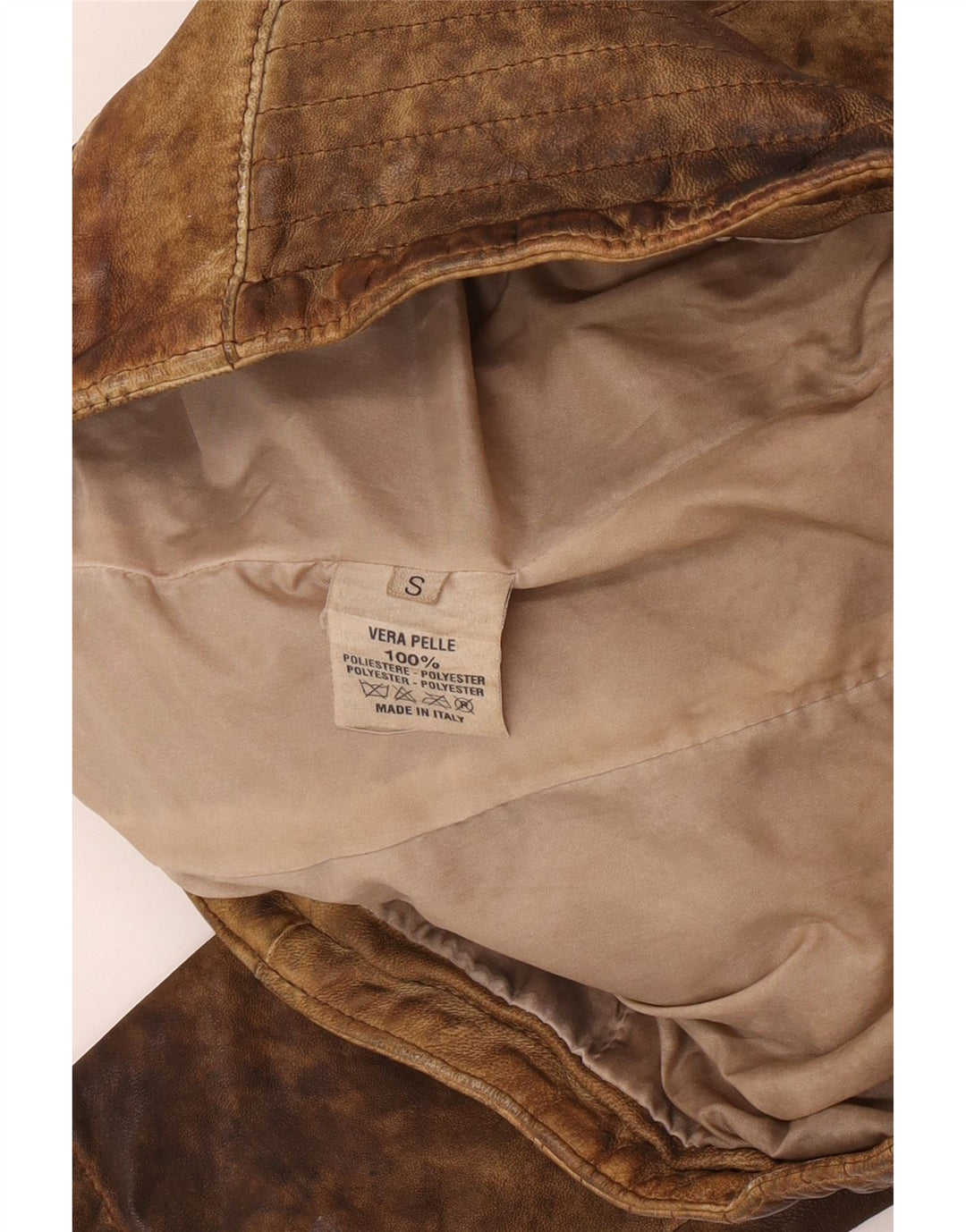 Vintage Γυναικείο Crop Δερμάτινο Μπουφάν UK 10 Small Beige Leather