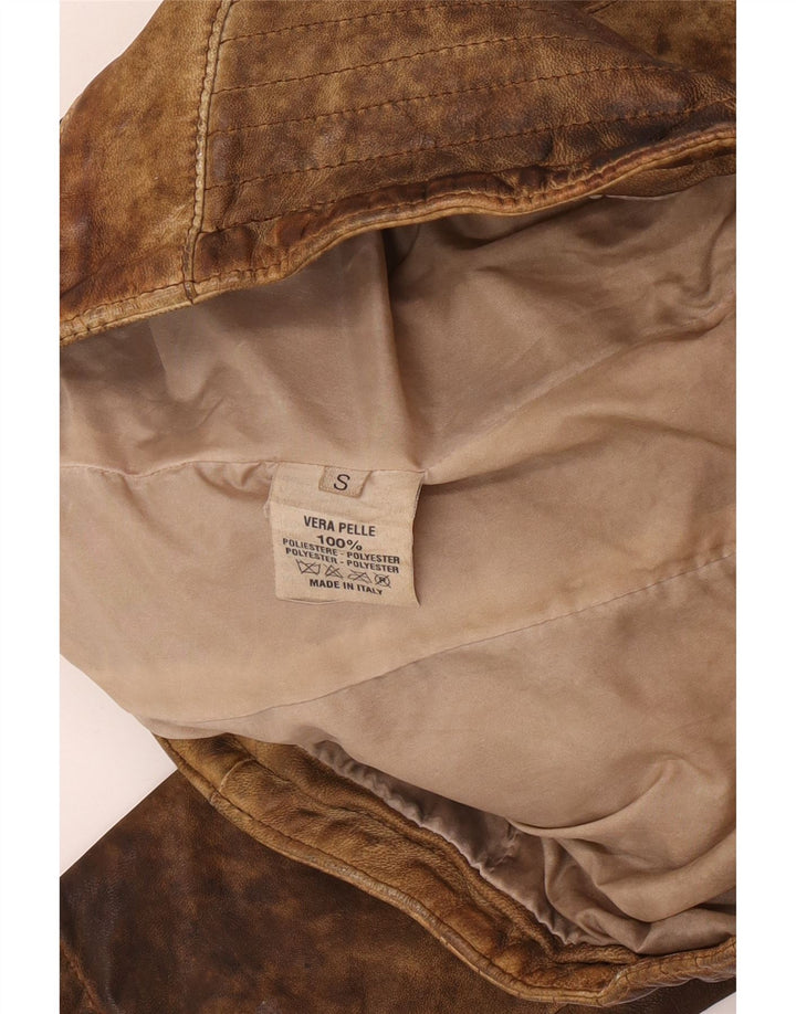 Vintage Γυναικείο Crop Δερμάτινο Μπουφάν UK 10 Small Beige Leather