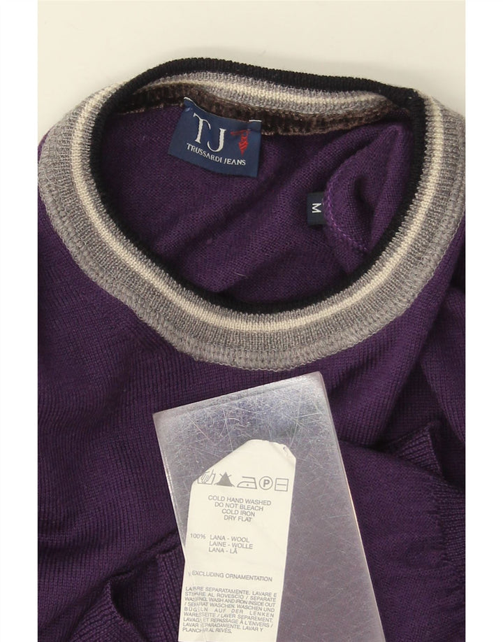 TRUSSARDI JEANS Mens Crew Neck Jumper Sweater Medium Purple Wool