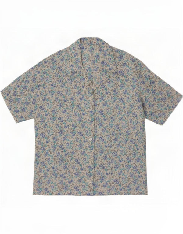 Vintage γυναικείο κοντομάνικο μπλούζα UK 12 Medium Blue Floral
